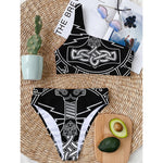 Mjolnir And Younger Futhark Print One Shoulder Bikini Top