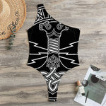 Mjolnir And Younger Futhark Print One Shoulder Bodysuit