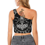 Mjolnir And Younger Futhark Print One Shoulder Crop Top
