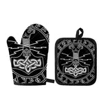 Mjolnir And Younger Futhark Print Oven Mitt And Pot Holder Set