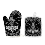 Mjolnir And Younger Futhark Print Oven Mitt And Pot Holder Set