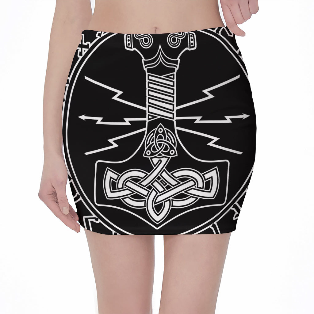 Mjolnir And Younger Futhark Print Pencil Mini Skirt
