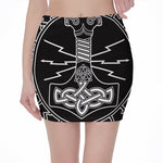 Mjolnir And Younger Futhark Print Pencil Mini Skirt