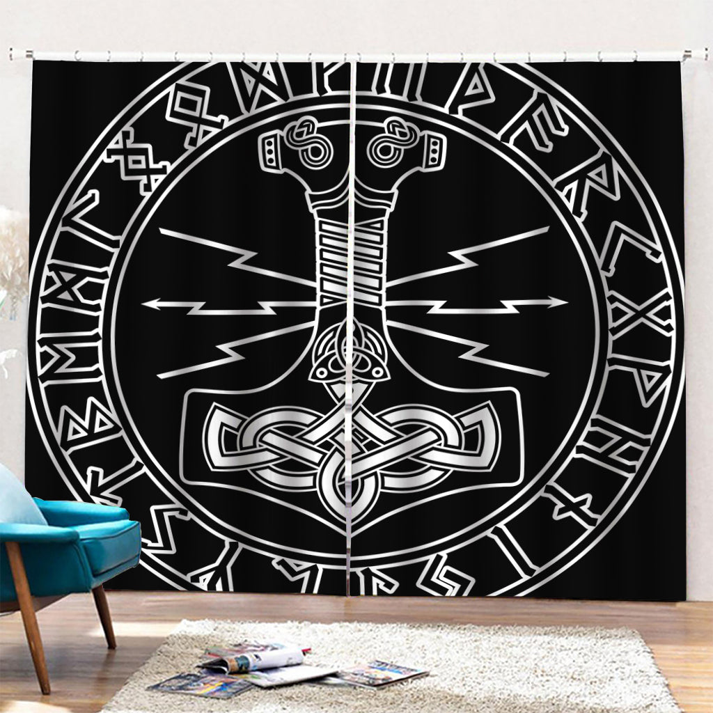 Mjolnir And Younger Futhark Print Pencil Pleat Curtains