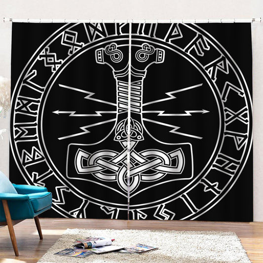 Mjolnir And Younger Futhark Print Pencil Pleat Curtains