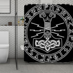 Mjolnir And Younger Futhark Print Polyester Shower Curtain