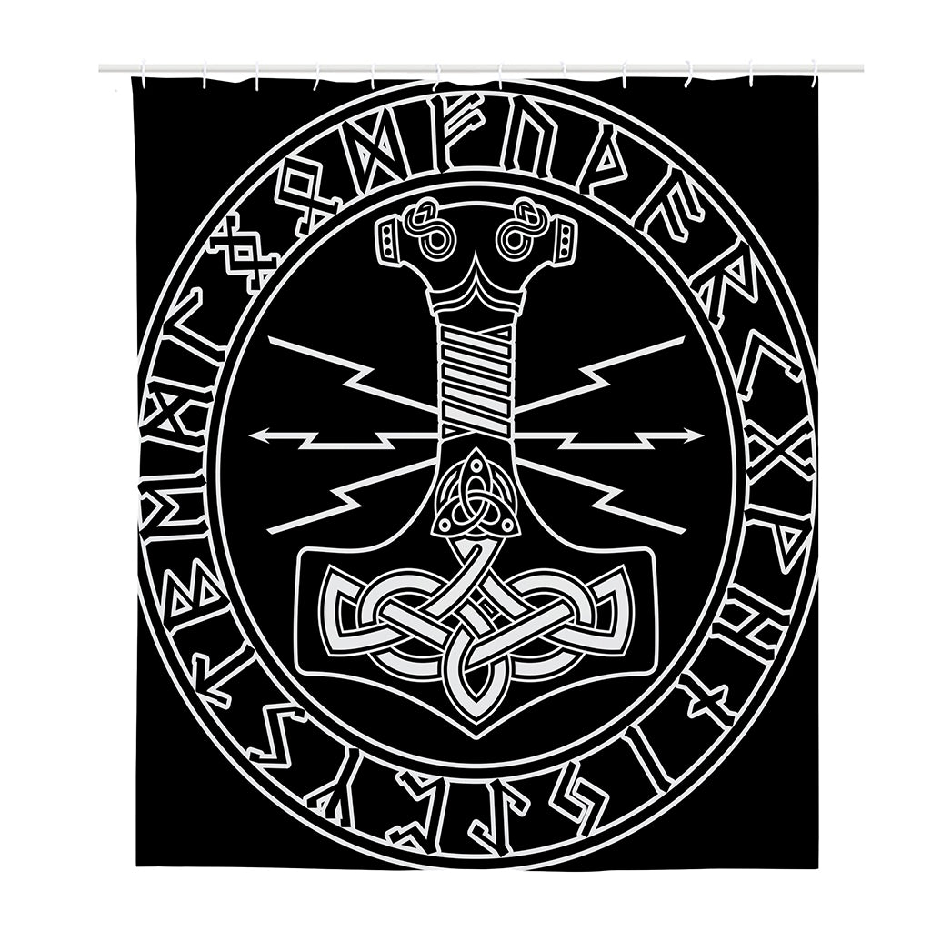 Mjolnir And Younger Futhark Print Polyester Shower Curtain