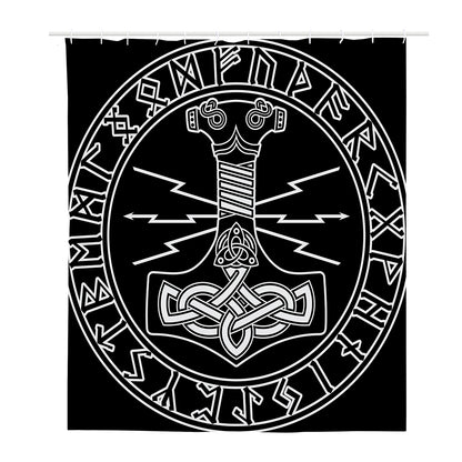 Mjolnir And Younger Futhark Print Polyester Shower Curtain