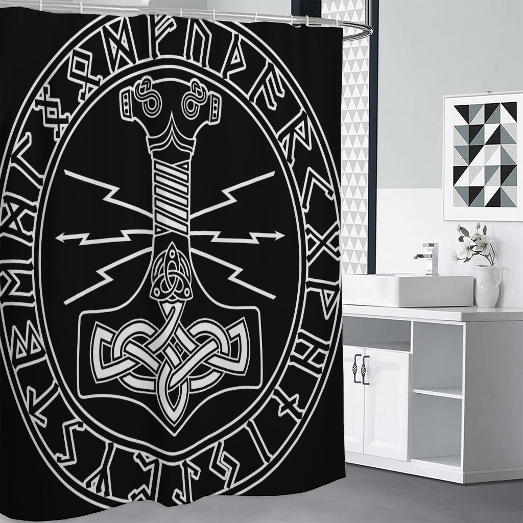 Mjolnir And Younger Futhark Print Premium Shower Curtain