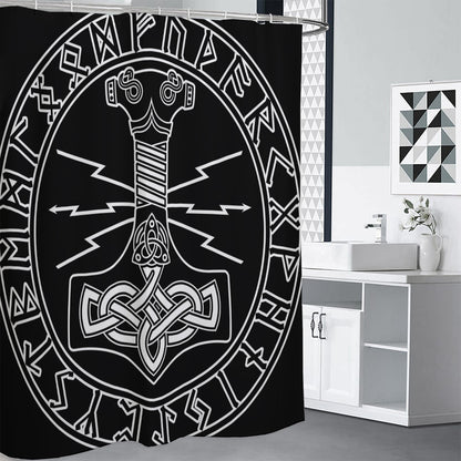 Mjolnir And Younger Futhark Print Premium Shower Curtain