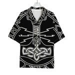 Mjolnir And Younger Futhark Print Rayon Hawaiian Shirt