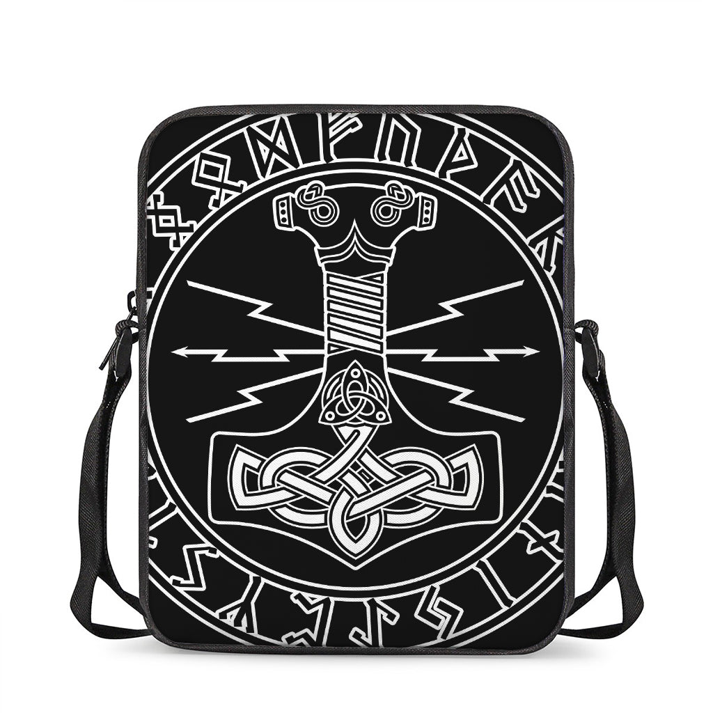 Mjolnir And Younger Futhark Print Rectangular Crossbody Bag