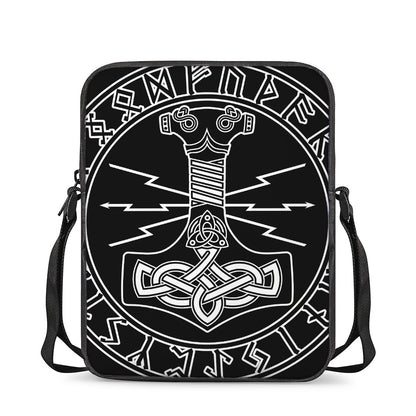 Mjolnir And Younger Futhark Print Rectangular Crossbody Bag