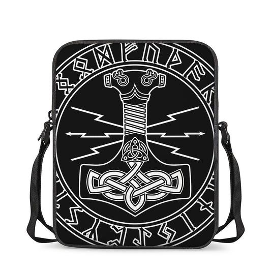 Mjolnir And Younger Futhark Print Rectangular Crossbody Bag