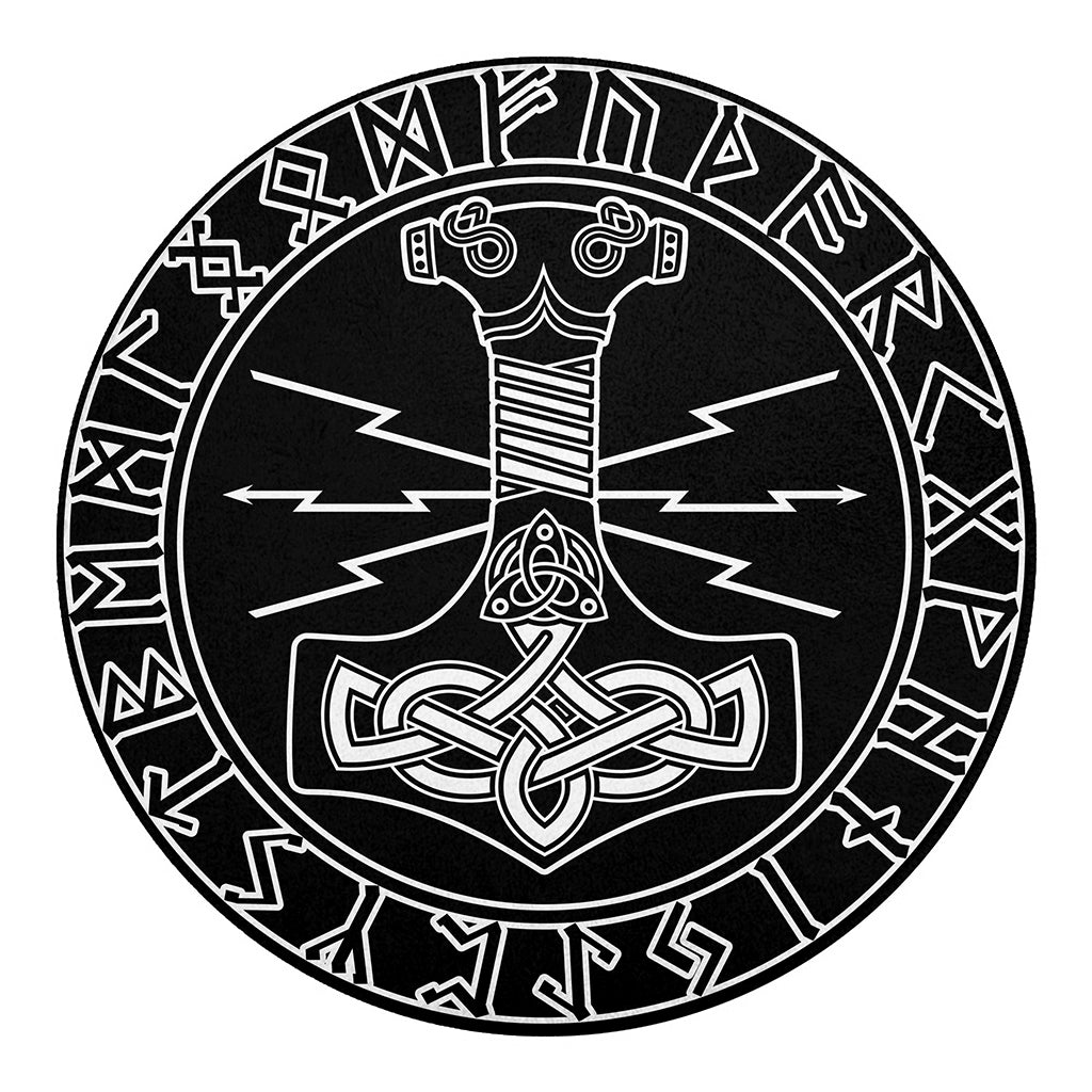 Mjolnir And Younger Futhark Print Round Blanket