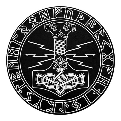 Mjolnir And Younger Futhark Print Round Blanket
