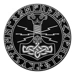 Mjolnir And Younger Futhark Print Round Blanket