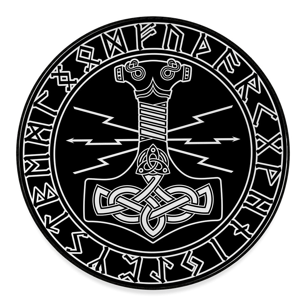 Mjolnir And Younger Futhark Print Round Floor Mat