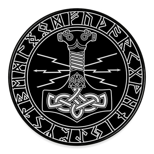 Mjolnir And Younger Futhark Print Round Floor Mat