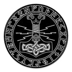 Mjolnir And Younger Futhark Print Round Floor Mat
