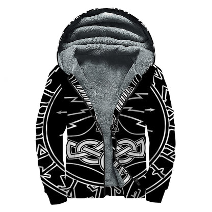 Mjolnir And Younger Futhark Print Sherpa Lined Zip Up Hoodie