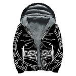 Mjolnir And Younger Futhark Print Sherpa Lined Zip Up Hoodie