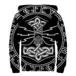 Mjolnir And Younger Futhark Print Sherpa Lined Zip Up Hoodie