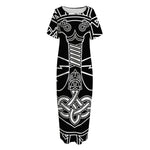 Mjolnir And Younger Futhark Print Short Sleeve Long Nightdress