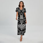 Mjolnir And Younger Futhark Print Short Sleeve Maxi Dress