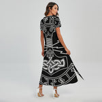 Mjolnir And Younger Futhark Print Short Sleeve Maxi Dress