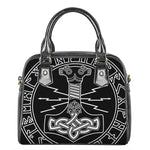 Mjolnir And Younger Futhark Print Shoulder Handbag