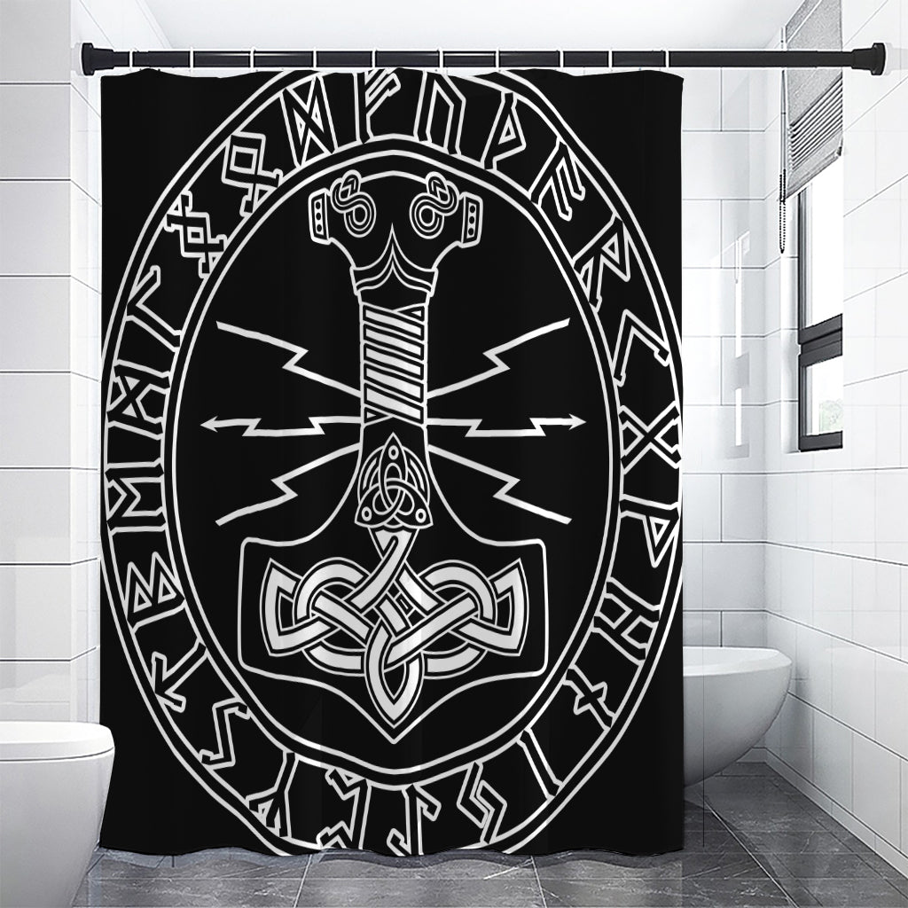 Mjolnir And Younger Futhark Print Shower Curtain