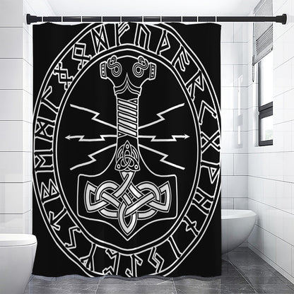 Mjolnir And Younger Futhark Print Shower Curtain