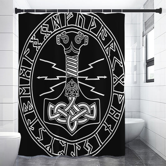Mjolnir And Younger Futhark Print Shower Curtain