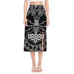Mjolnir And Younger Futhark Print Side Slit Midi Skirt