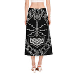 Mjolnir And Younger Futhark Print Side Slit Midi Skirt