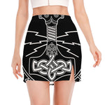 Mjolnir And Younger Futhark Print Side Slit Mini Skirt