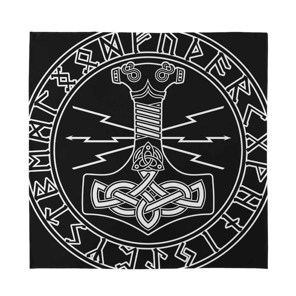 Mjolnir And Younger Futhark Print Silk Bandana