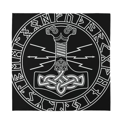 Mjolnir And Younger Futhark Print Silk Bandana