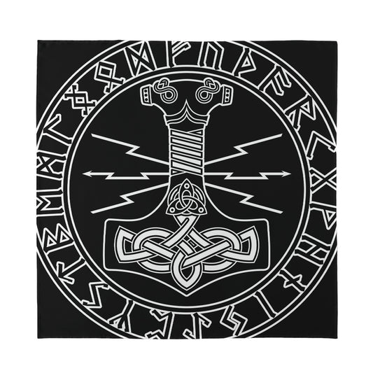 Mjolnir And Younger Futhark Print Silk Bandana