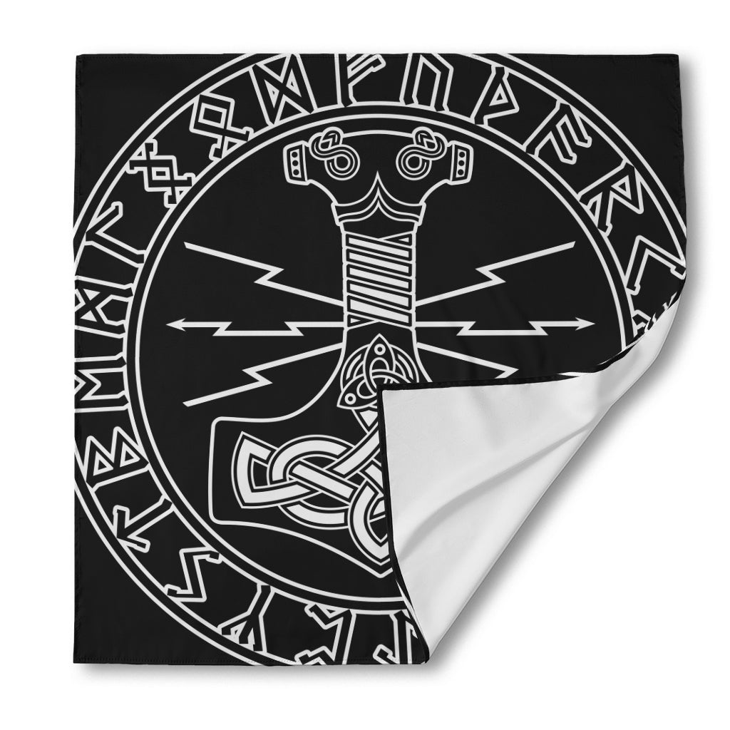 Mjolnir And Younger Futhark Print Silk Bandana