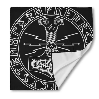 Mjolnir And Younger Futhark Print Silk Bandana