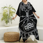 Mjolnir And Younger Futhark Print Silk V-Neck Kaftan Dress