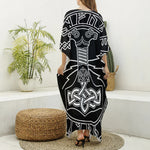 Mjolnir And Younger Futhark Print Silk V-Neck Kaftan Dress