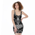 Mjolnir And Younger Futhark Print Sleeveless Bodycon Dress