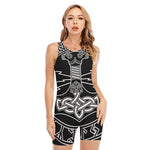 Mjolnir And Younger Futhark Print Sleeveless One Piece Swimsuit