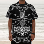 Mjolnir And Younger Futhark Print Textured Short Sleeve Shirt