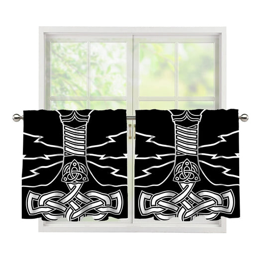 Mjolnir And Younger Futhark Print Tier Curtains