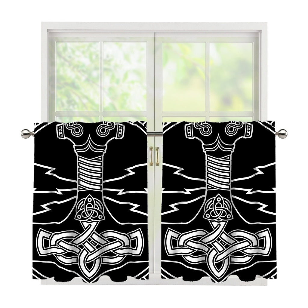 Mjolnir And Younger Futhark Print Tier Curtains
