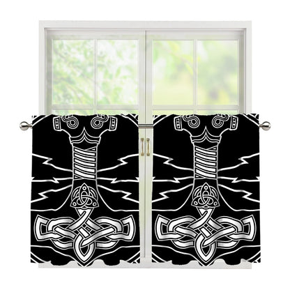 Mjolnir And Younger Futhark Print Tier Curtains